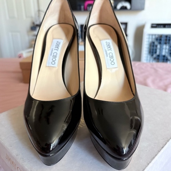 Jimmy Choo Glossy Black Platform Heels - Picture 3 of 11